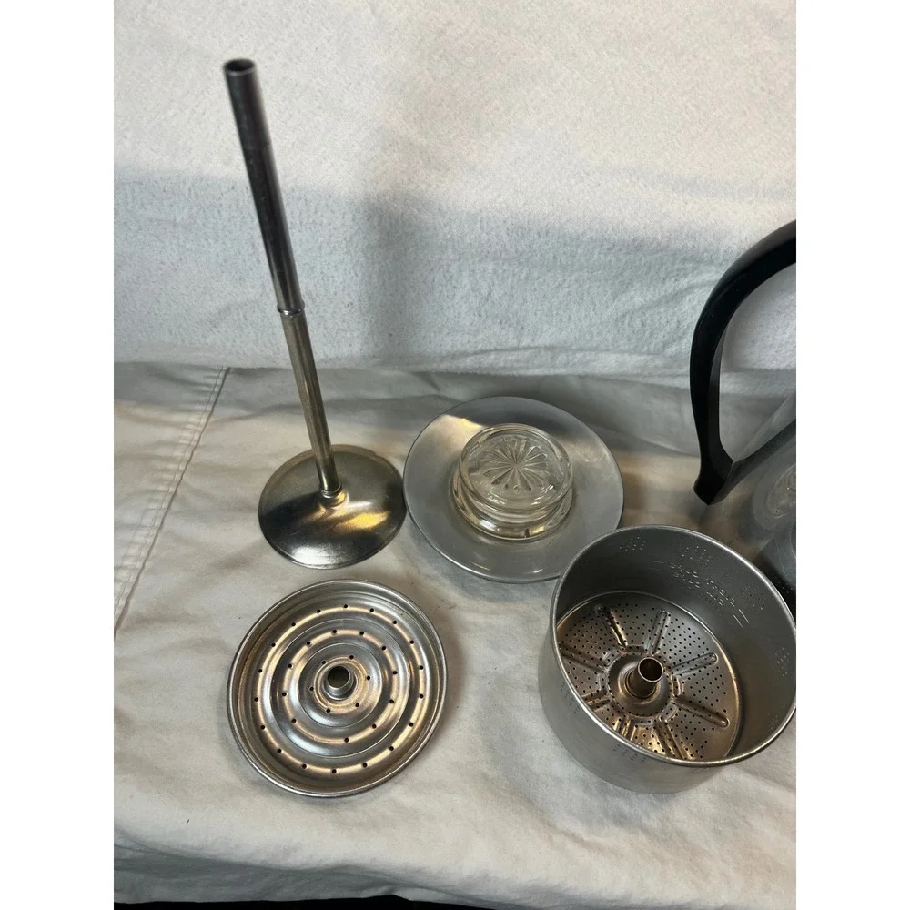 Vintage Stainless Steel Stovetop Coffee Percolator with Glass Knob Lid 9.5‎ Inch
